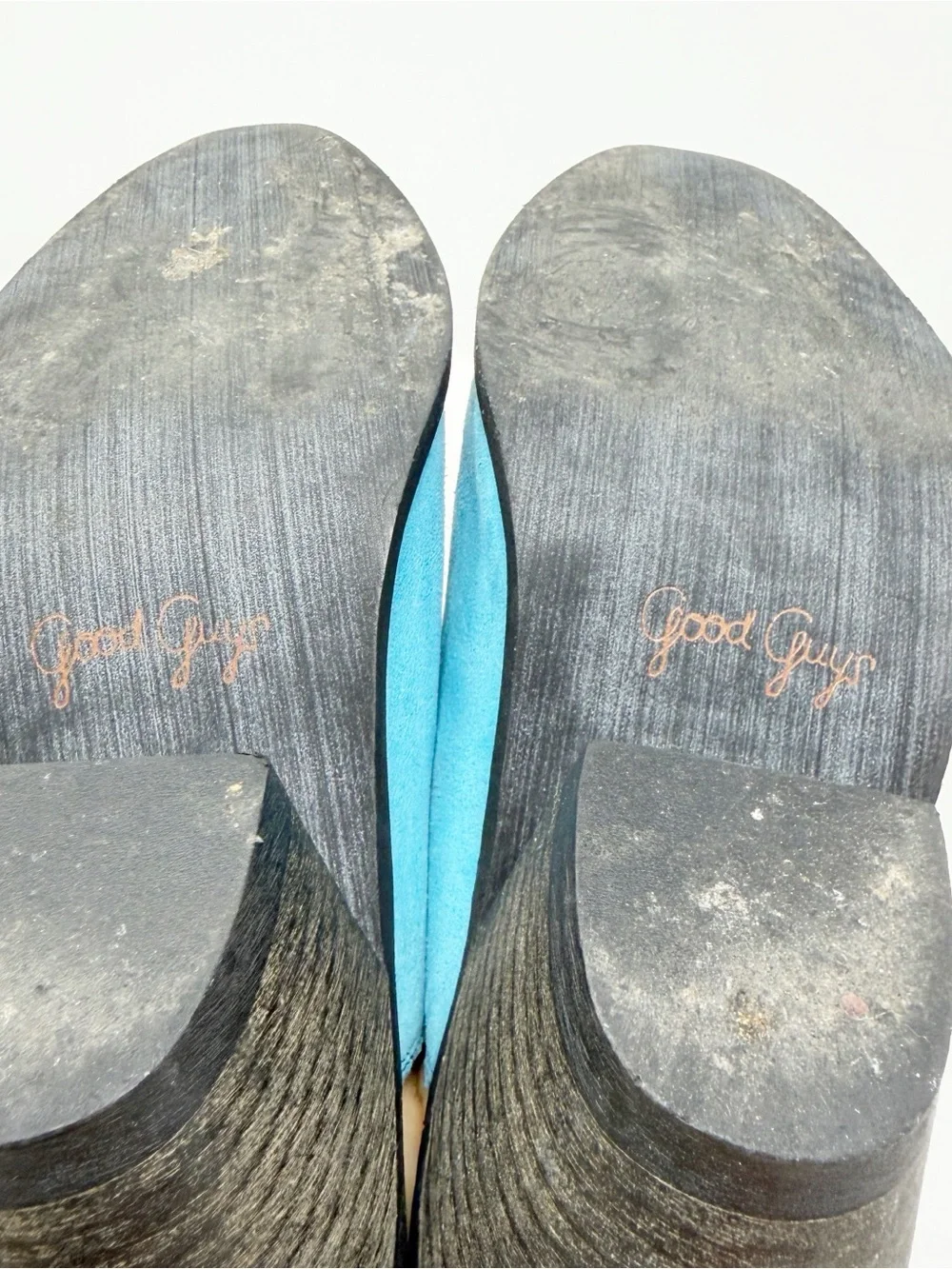 Good Guys Dont Wear Leather Lola Blue Vegan Suede Mules Pointed Toe Heels 42
